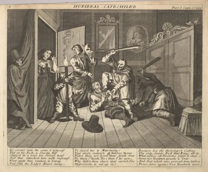 Framed Print : Hudibras Catechized (Plate 9: Illustrations to Samuel Butlers Hudibras), 1725-30 (?) Framed Print : Hudibras Catechized (Plate 9: Illustrations to Samuel Butlers Hudibras), 1725-30 (?)