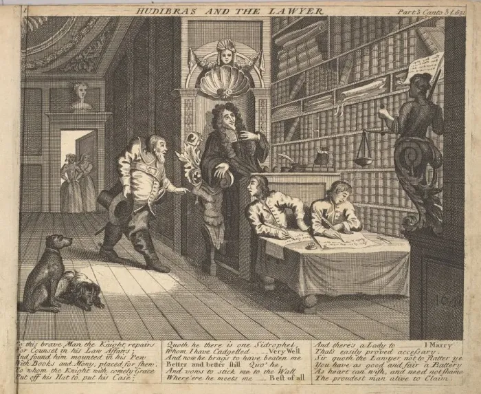 Framed Print : Hudibras and the Lawyer (Plate 12: Illustrations to Samuel Butlers Hudibras), 1725-30 ( Framed Print : Hudibras and the Lawyer (Plate 12: Illustrations to Samuel Butlers Hudibras), 1725-30 (