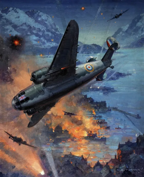 Framed Print : Hudson bombers on a coastal raid, between 1939 and 1946. Creator: Charles E Turner Framed Print : Hudson bombers on a coastal raid, between 1939 and 1946. Creator: Charles E Turner