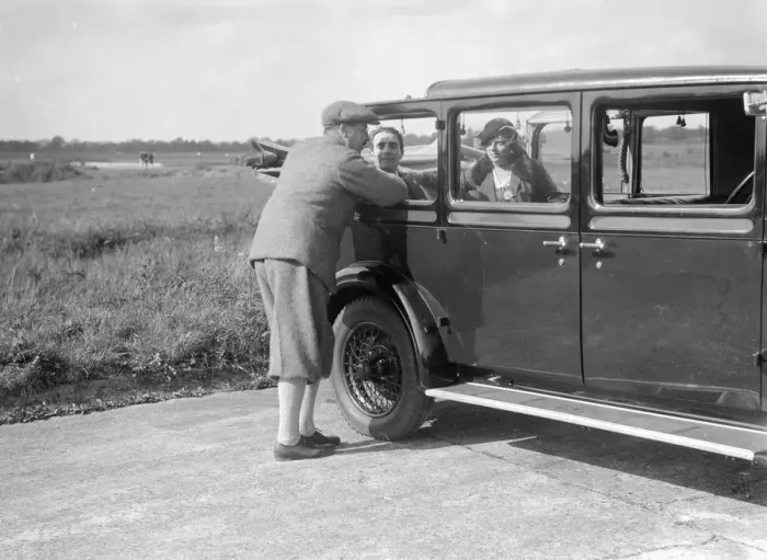 Framed Print : Hugh McConnell, Sammy Davis and Mrs Davis with an Austin 20 / 6 landaulette at Brooklands, 1931 Framed Print : Hugh McConnell, Sammy Davis and Mrs Davis with an Austin 20 / 6 landaulette at Brooklands, 1931