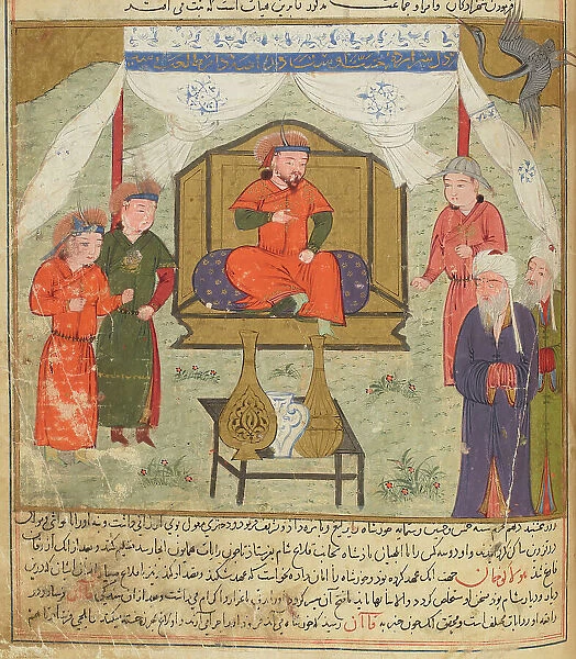 Hulagu Khan and Courtiers. Miniature from Jami al-tawarikh (Universal History), ca 1430. Creator: Anonymous