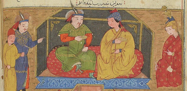 Hulagu Khan at a party. Miniature from Jami al-tawarikh (Universal History), ca 1430. Creator: Anonymous
