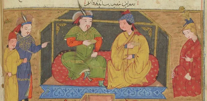 Framed Print : Hulagu Khan at a party. Miniature from Jami al-tawarikh (Universal History), ca 1430. Creator: Anonymous Framed Print : Hulagu Khan at a party. Miniature from Jami al-tawarikh (Universal History), ca 1430. Creator: Anonymous