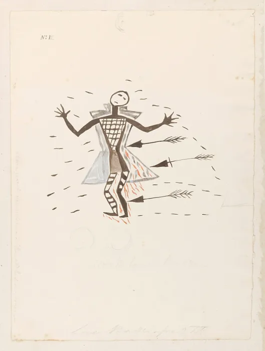 Framed Print : Human figure with arrows, (1855?). Creator: Thomas Bateman Framed Print : Human figure with arrows, (1855?). Creator: Thomas Bateman