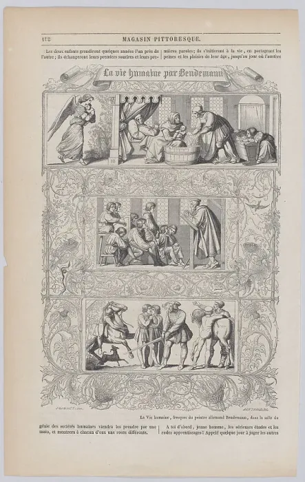 Framed Print : Human life, after frescoes by Eduard Bendemann in the throne room of the Dresden Royal Pal... 1851. Creator: Anon Framed Print : Human life, after frescoes by Eduard Bendemann in the throne room of the Dresden Royal Pal... 1851. Creator: Anon