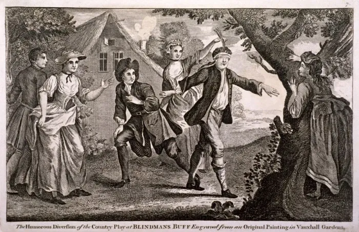 Framed Print : The Humorous Diversion of the Country Play at Blindmans Buff, Vauxhall Gardens, London, c1745 Framed Print : The Humorous Diversion of the Country Play at Blindmans Buff, Vauxhall Gardens, London, c1745
