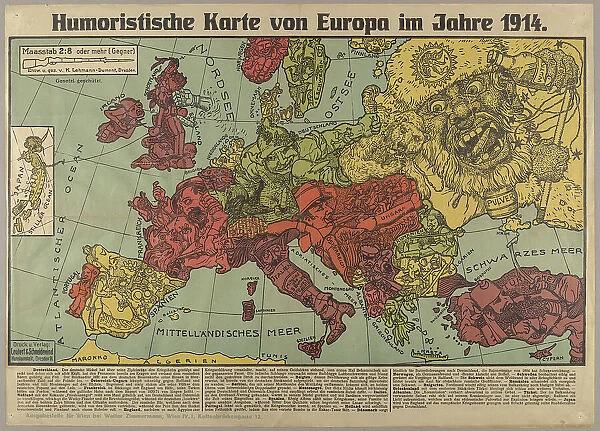 Humorous Europe Map in 1914, 1914