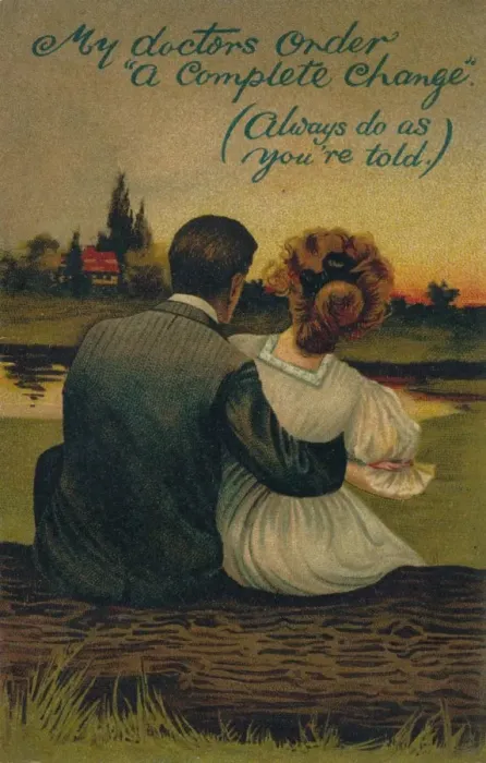 Framed Print : A humorous postcard depicting a courting couple, 1908 Framed Print : A humorous postcard depicting a courting couple, 1908