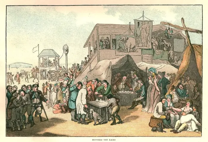 Framed Print : The Humours of Horse Racing, Between the Races, c1816 (1886). Creator: Unknown Framed Print : The Humours of Horse Racing, Between the Races, c1816 (1886). Creator: Unknown