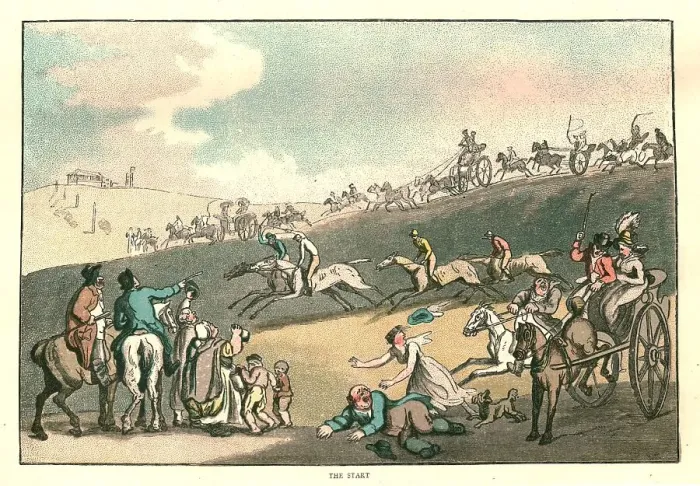 Framed Print : The Humours of Horse Racing, The Start, c1816 (1886). Creator: Unknown Framed Print : The Humours of Horse Racing, The Start, c1816 (1886). Creator: Unknown
