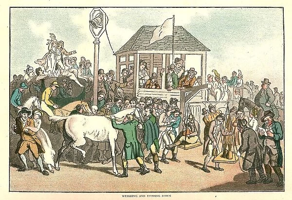 The Humours of Horse Racing, Weighing and Rubbing Down, c1816 (1886). Creator: Unknown