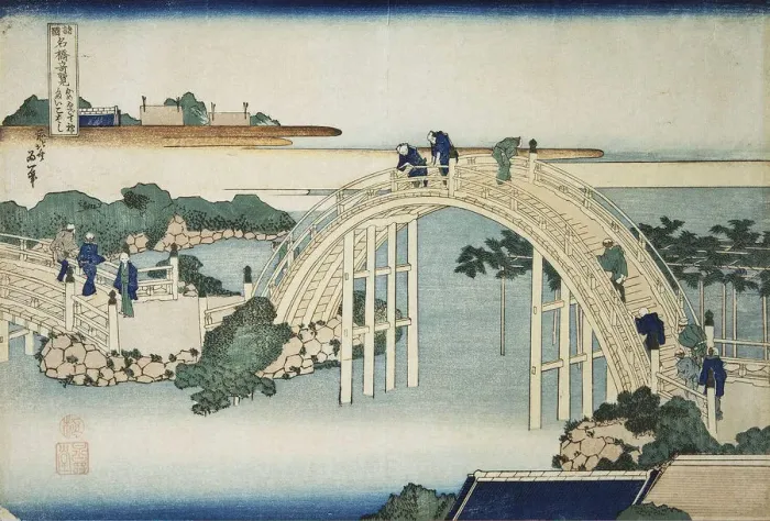 Framed Print : Humpback Bridge by the Kameido Tenjin Bridge, between 1827 and 1830. Artist: Hokusai Framed Print : Humpback Bridge by the Kameido Tenjin Bridge, between 1827 and 1830. Artist: Hokusai