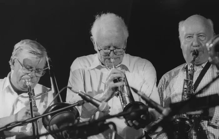 Framed Print : Humphrey Lyttelton and Pete Strange, Brecon Jazz Festival, 1998. Creator: Brian Foskett Framed Print : Humphrey Lyttelton and Pete Strange, Brecon Jazz Festival, 1998. Creator: Brian Foskett
