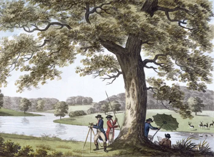 Framed Print : Humphry Repton surveying with a theodolite, late 18th-early19th century Framed Print : Humphry Repton surveying with a theodolite, late 18th-early19th century