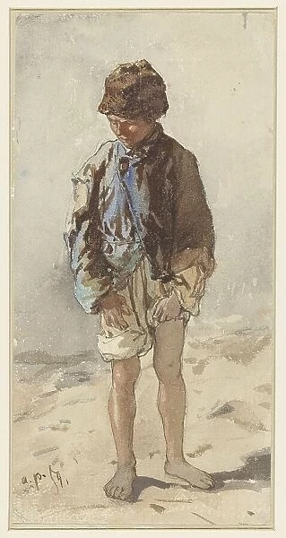 Hungarian boy, barefoot and with a fur hat on, 1859. Creator: August von Pettenkofen