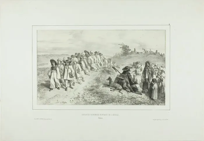 Framed Print : Hungarian Children Going to School, 1838. Creator: Auguste Raffet Framed Print : Hungarian Children Going to School, 1838. Creator: Auguste Raffet