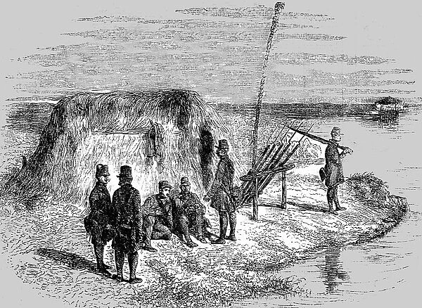 Hungarian military outpost on the shores of the Danube, 1854. Creator: Unknown