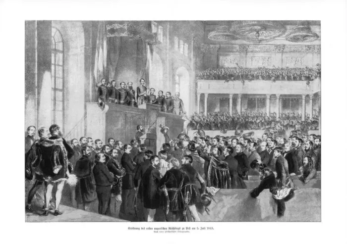 Framed Print : Hungarian parliament, (5th July 1848), 1900. Artist: Paul Burde Framed Print : Hungarian parliament, (5th July 1848), 1900. Artist: Paul Burde