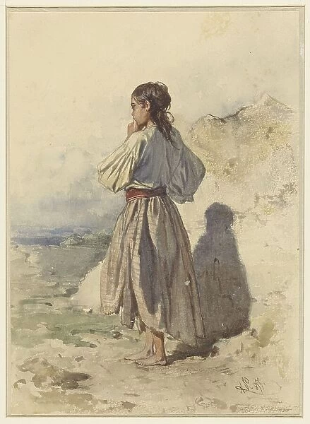 Hungarian woman, standing three-quarters to the left, seen from behind, 1855. Creator: August von Pettenkofen