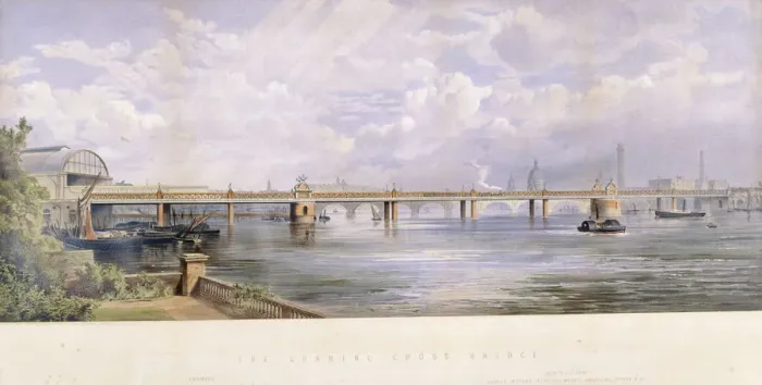 Framed Print : Hungerford Bridge, Charing Cross, London, 1863. Artist: Kell Brothers Framed Print : Hungerford Bridge, Charing Cross, London, 1863. Artist: Kell Brothers