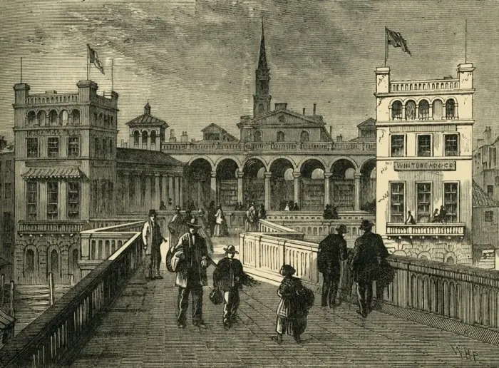 Framed Print : Hungerford Market, from the Bridge, in 1850, (1881). Creator: Unknown Framed Print : Hungerford Market, from the Bridge, in 1850, (1881). Creator: Unknown