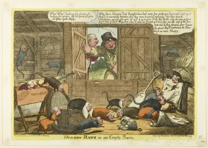 Framed Print : Hungry Rats in an Empty Barn, published March 1806. Creator: Charles Williams Framed Print : Hungry Rats in an Empty Barn, published March 1806. Creator: Charles Williams