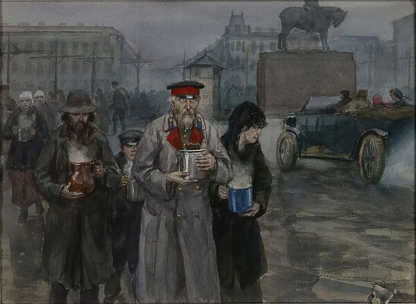 Hungry years in Petrograd. Return from a communal soup kitchen, 1919