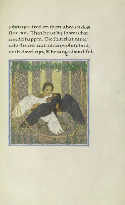 Framed Print : A Hunter with Two Birds in a Net; Story of a Hunter, 1908. Creator: Florence Kingsford Cockerell