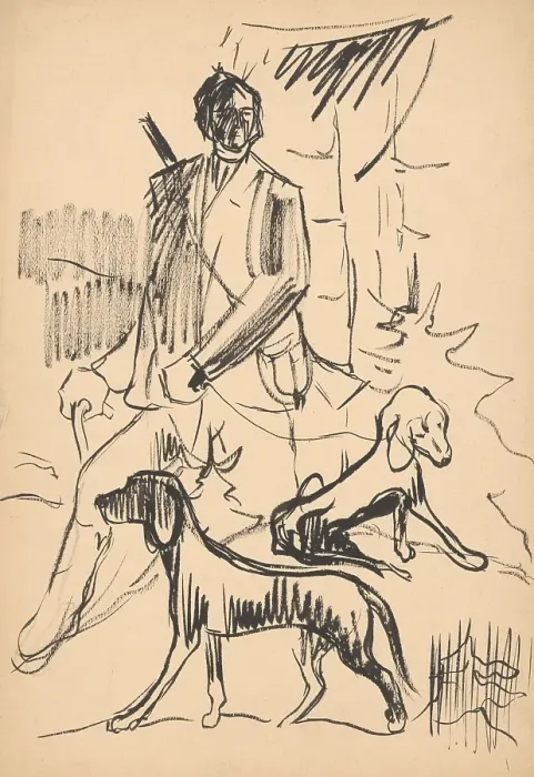 Framed Print : Hunter with dogs, 1940-1944. Creator: Arnold Peter Weisz-Kubincan Framed Print : Hunter with dogs, 1940-1944. Creator: Arnold Peter Weisz-Kubincan