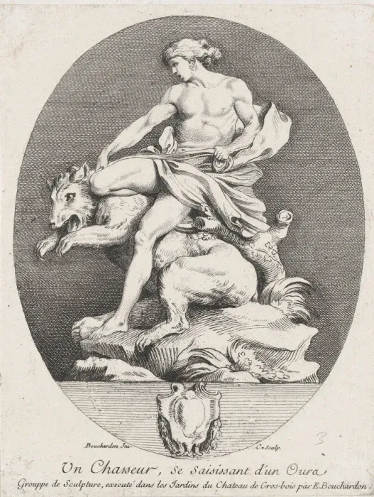 Framed Print : A Hunter Grabbing a Bear, 1737. Creators: Caylus, Anne-Claude-Philippe de Framed Print : A Hunter Grabbing a Bear, 1737. Creators: Caylus, Anne-Claude-Philippe de
