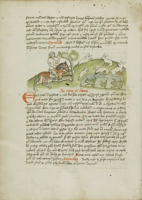 Framed Print : A Hunter on Horseback Hunting Hare; Fables, third quarter of 15th century. Creator: Unknown