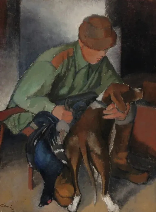 Framed Print : Hunter with His Hound, 1920-1930. Creator: Alvar Cawén Framed Print : Hunter with His Hound, 1920-1930. Creator: Alvar Cawén