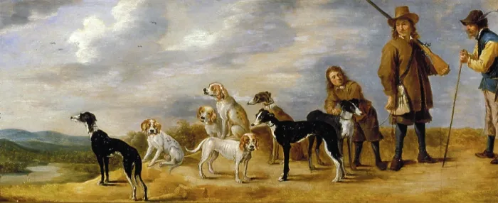 Framed Print : A Hunter with Eight Hounds, 17th century. Creator: Workshop of David Teniers the Younger Framed Print : A Hunter with Eight Hounds, 17th century. Creator: Workshop of David Teniers the Younger