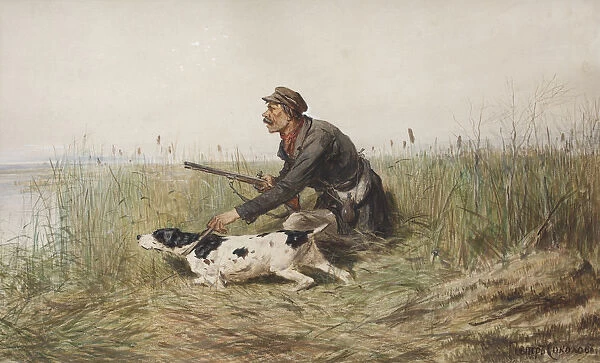 Hunter with hunting dog, 1870s