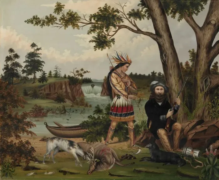 Framed Print : Hunter and Indian Guide, 1869. Creator: C. L. Woodhouse (American) Framed Print : Hunter and Indian Guide, 1869. Creator: C. L. Woodhouse (American)