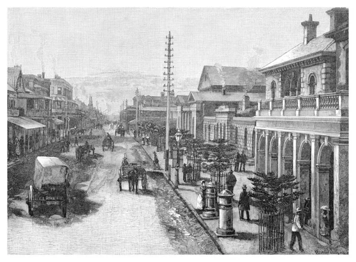 Framed Print : Hunter Street, Newcastle, New South Wales, Australia, 1886 Framed Print : Hunter Street, Newcastle, New South Wales, Australia, 1886
