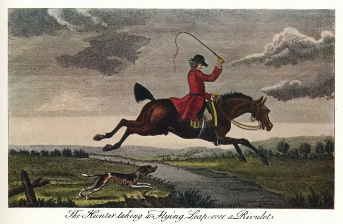 Framed Print : The Hunter Taking A Flying Leap Over A Rivulet, c1740, (1922). Artist: James Seymour Framed Print : The Hunter Taking A Flying Leap Over A Rivulet, c1740, (1922). Artist: James Seymour