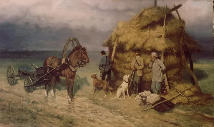 Framed Print : Hunters caught in a storm. Artist: Kovalevsky, Pavel Osipovich (1843-1903) Framed Print : Hunters caught in a storm. Artist: Kovalevsky, Pavel Osipovich (1843-1903)