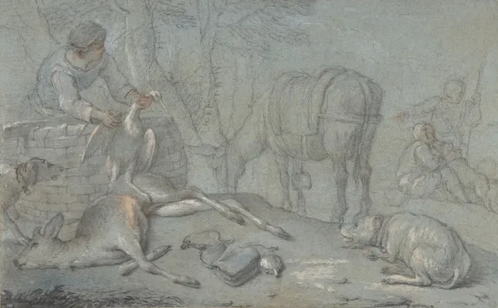 Framed Print : Hunters with Dead Game in a Landscape, 1600-1800. Creator: Giovanni Agostino Cassana Framed Print : Hunters with Dead Game in a Landscape, 1600-1800. Creator: Giovanni Agostino Cassana