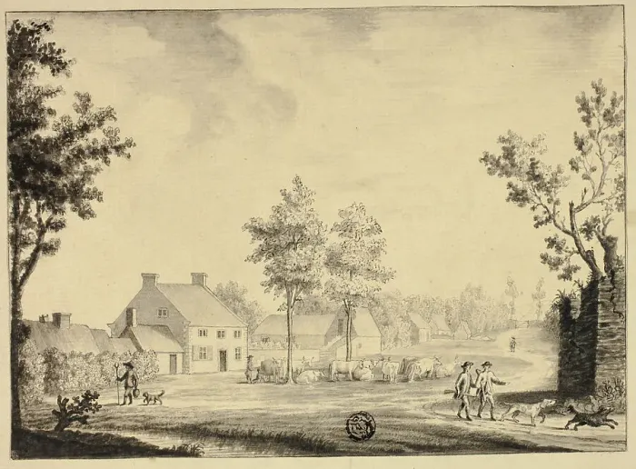 Framed Print : Hunters and Herd of Cattle Outside Country Estate, 18th century. Creator: Ralph Bullock Framed Print : Hunters and Herd of Cattle Outside Country Estate, 18th century. Creator: Ralph Bullock