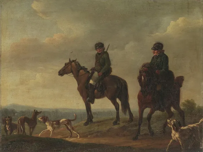 Framed Print : Two hunters on horseback, 1792-1831. Creator: Christian David Gebauer Framed Print : Two hunters on horseback, 1792-1831. Creator: Christian David Gebauer