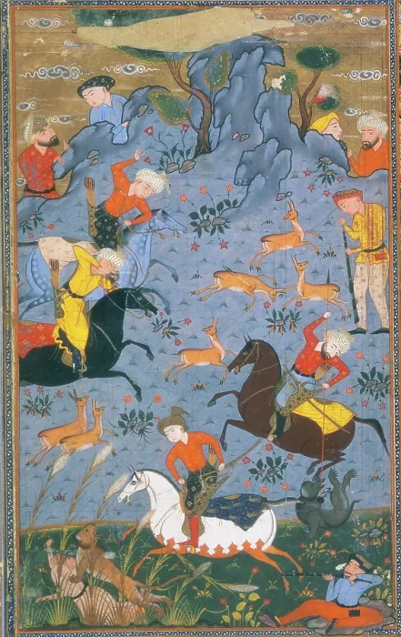 Framed Print : Hunters on horseback hunting deer, 1595. Creator: Anon Framed Print : Hunters on horseback hunting deer, 1595. Creator: Anon
