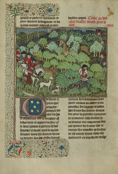Framed Print : Hunters Pursuing a Deer; Livre de la Chasse, about 1430-1440. Creator: Unknown Framed Print : Hunters Pursuing a Deer; Livre de la Chasse, about 1430-1440. Creator: Unknown