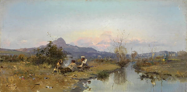 The Hunters at Rest. Artist: Vasilkovsky, Sergei Ivanovich (1854-1917)