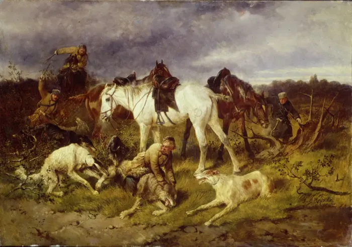 Framed Print : On the Hunting, 1870s. Artist: Sverchkov, Nikolai Yegorovich (1817-1898) Framed Print : On the Hunting, 1870s. Artist: Sverchkov, Nikolai Yegorovich (1817-1898)