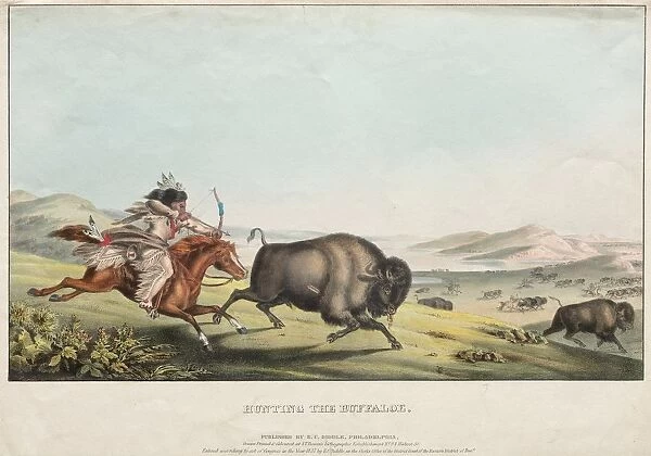 Hunting the Buffalo, 1837. Creator: E. C. Biddle (American); John T. Bowen (British, c