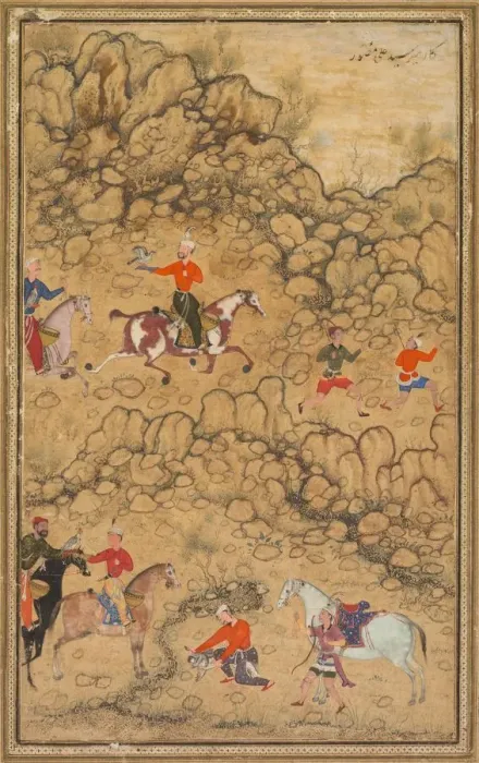 Framed Print : Hunting with falcons in a landscape; Verso: Calligraphy of Chaghatai Turkish poems Framed Print : Hunting with falcons in a landscape; Verso: Calligraphy of Chaghatai Turkish poems