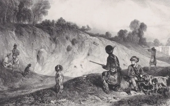 Framed Print : Hunting a Ferret with Blanks, from the series Hunting Scenes, 1829 Framed Print : Hunting a Ferret with Blanks, from the series Hunting Scenes, 1829