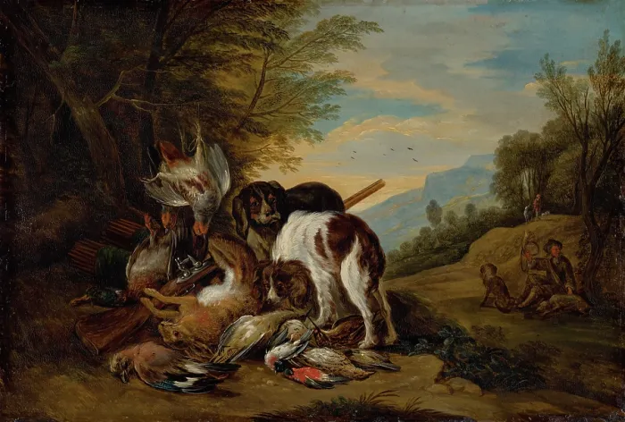 Framed Print : Hunting Still Life in a Landscape, 1700-1715. Creator: Adriaen de Grijef Framed Print : Hunting Still Life in a Landscape, 1700-1715. Creator: Adriaen de Grijef
