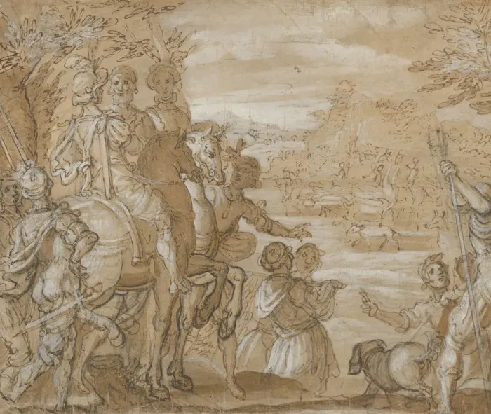 Framed Print : A Hunting Party, ca. 1555-65. Creator: Joannes Stradanus Framed Print : A Hunting Party, ca. 1555-65. Creator: Joannes Stradanus